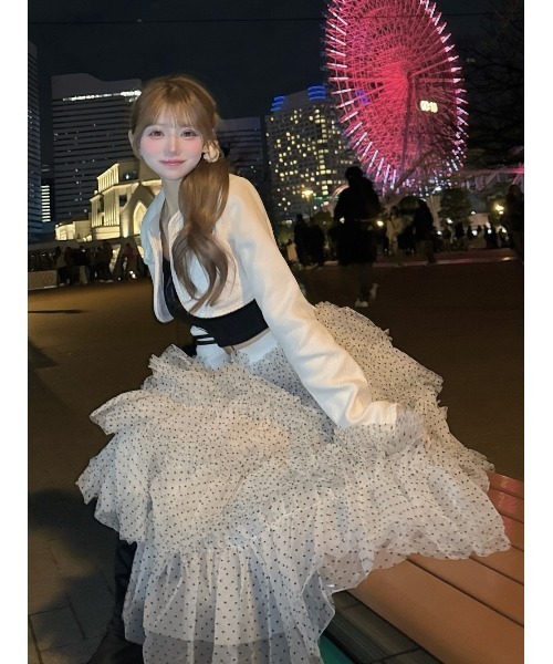 ダーリッチ　ボリュームアシメチュールロングスカート　ホワイト ダーリッチ Darich ボリュームアシメチュールロングスカート