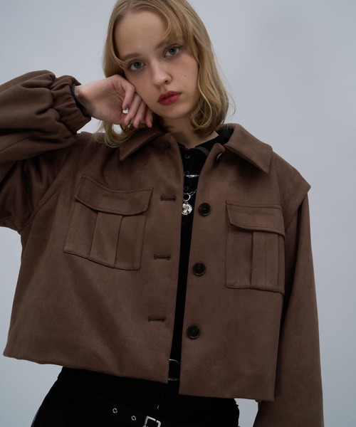 HARE（ハレ）の「ワークポケットショートブルゾン(HARE)（ブルゾン・レディース・ブラック/ブラウン・FREE）」の2枚目の写真