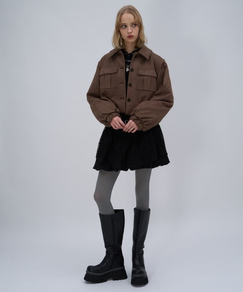 HARE（ハレ）の「ワークポケットショートブルゾン(HARE)（ブルゾン・レディース・ブラック/ブラウン・FREE）」の8枚目の写真