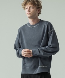 【SLICK/スリック】Fade Prinded Embroidery Sweat Pullover/フェードプリントエンブロイダリースウェット/ハンドステッチ