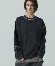 【SLICK/スリック】Fade Prinded Embroidery Sweat Pullover/フェードプリントエンブロイダリースウェット/ハンドステッチ