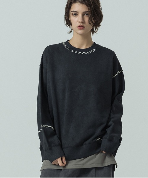 SLICK(スリック)の「【SLICK/スリック】Fade Prinded Embroidery Sweat Pullover/フェードプリントエンブロイダリースウェット/ハンドステッチ(Tシャツ/カットソー・メンズ・ブルー/ブラック/ライトグレー/ブラウン・1/2/3)」の2枚目の写真