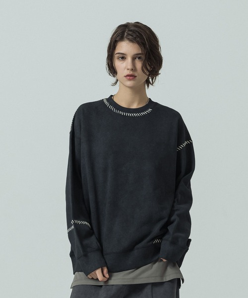SLICK(スリック)の「【SLICK/スリック】Fade Prinded Embroidery Sweat Pullover/フェードプリントエンブロイダリースウェット/ハンドステッチ(Tシャツ/カットソー・メンズ・ブルー/ブラック/ライトグレー/ブラウン・1/2/3)」の5枚目の写真