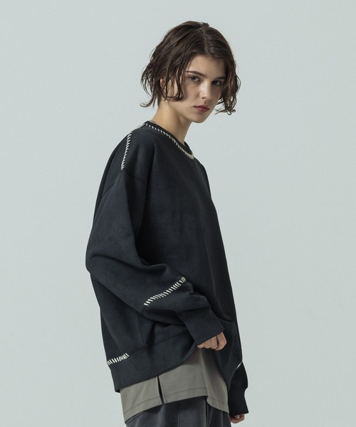 SLICK(スリック)の「【SLICK/スリック】Fade Prinded Embroidery Sweat Pullover/フェードプリントエンブロイダリースウェット/ハンドステッチ(Tシャツ/カットソー・メンズ・ブルー/ブラック/ライトグレー/ブラウン・1/2/3)」の6枚目の写真