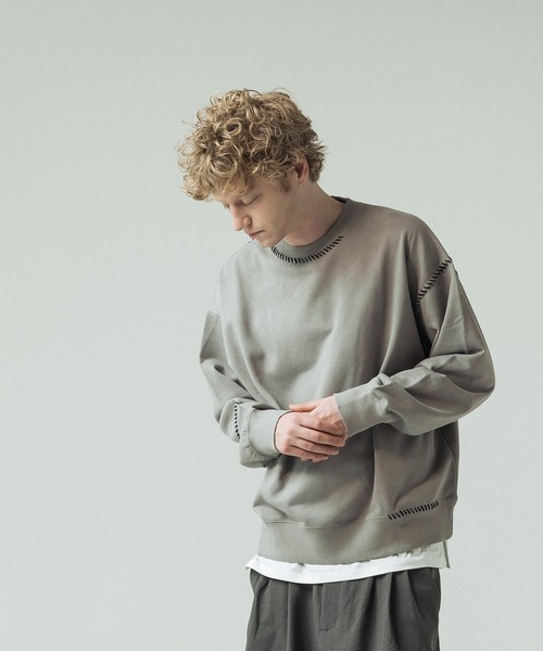 SLICK(スリック)の「【SLICK/スリック】Fade Prinded Embroidery Sweat Pullover/フェードプリントエンブロイダリースウェット/ハンドステッチ(Tシャツ/カットソー・メンズ・ブルー/ブラック/ライトグレー/ブラウン・1/2/3)」の14枚目の写真