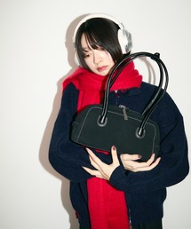 ステッチミニボストンバッグ/ロゴプレート付き