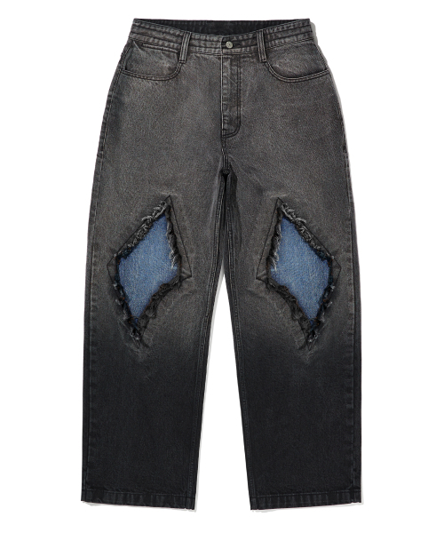 BROWNBREATH(ブラウンブレス)の「PATCHED STRAIGHT PANTS - BLACK(デニムパンツ・レディース・その他・L/M/XL)」の1枚目の写真