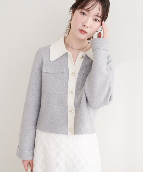 natural couture（ナチュラルクチュール）の「配色衿ニット羽織（カーディガン/ボレロ・レディース・ネイビー/グレー/ピンク・FREE）」の13枚目の写真