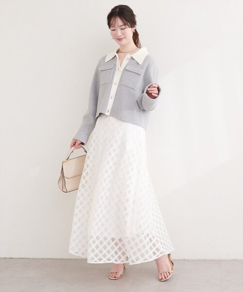 natural couture（ナチュラルクチュール）の「配色衿ニット羽織（カーディガン/ボレロ・レディース・ネイビー/グレー/ピンク・FREE）」の14枚目の写真