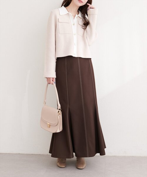 natural couture（ナチュラルクチュール）の「配色衿ニット羽織（カーディガン/ボレロ・レディース・ネイビー/グレー/ピンク・FREE）」の9枚目の写真