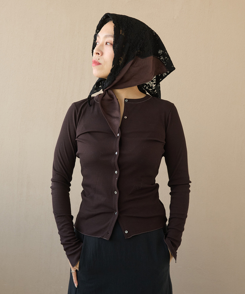 IENA LA BOUCLE（イエナラブークル）の「IENA LA BOUCLE コットンリブカーディガン（カーディガン/ボレロ・レディース・ブラック/ブラウン・FREE）」の18枚目の写真