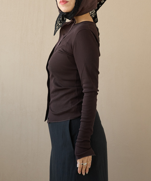 IENA LA BOUCLE（イエナラブークル）の「IENA LA BOUCLE コットンリブカーディガン（カーディガン/ボレロ・レディース・ブラック/ブラウン・FREE）」の19枚目の写真