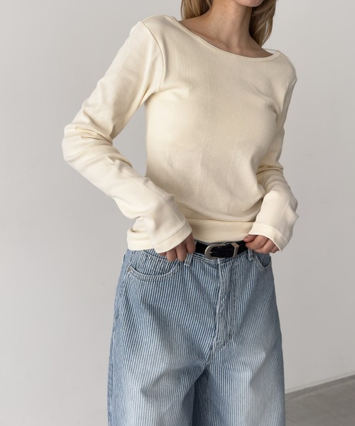 CANAL JEAN（キャナルジーン）の「Miller　背あきカップ付きロンT（Tシャツ/カットソー・レディース・アイボリー/ブラック/ブラウン系その他・ONE SIZE）」の2枚目の写真