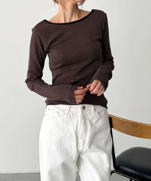 CANAL JEAN（キャナルジーン）の「Miller　背あきカップ付きロンT（Tシャツ/カットソー・レディース・アイボリー/ブラック/ブラウン系その他・ONE SIZE）」の4枚目の写真