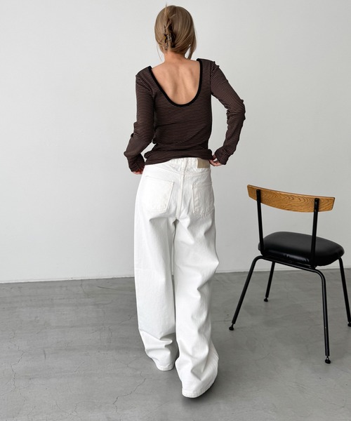 CANAL JEAN（キャナルジーン）の「Miller　背あきカップ付きロンT（Tシャツ/カットソー・レディース・アイボリー/ブラック/ブラウン系その他・ONE SIZE）」の6枚目の写真