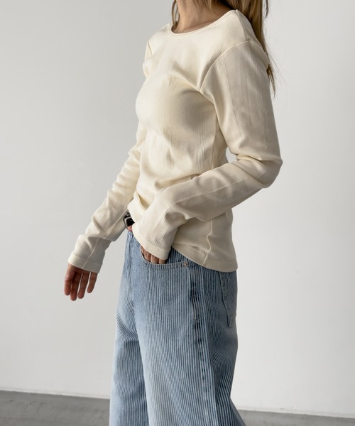 CANAL JEAN（キャナルジーン）の「Miller　背あきカップ付きロンT（Tシャツ/カットソー・レディース・アイボリー/ブラック/ブラウン系その他・ONE SIZE）」の7枚目の写真