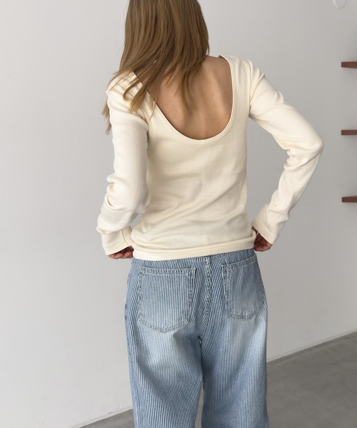 CANAL JEAN（キャナルジーン）の「Miller　背あきカップ付きロンT（Tシャツ/カットソー・レディース・アイボリー/ブラック/ブラウン系その他・ONE SIZE）」の8枚目の写真