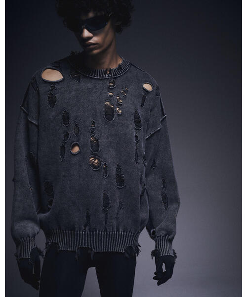 DANKE SCHON（ダンケシェーン）の「DankeSchon/ダンケシェーン/ACID WASH TENJIKU CREWNECK（ニット/セーター・レディース・ベージュ/ブラック・L/M）」の14枚目の写真