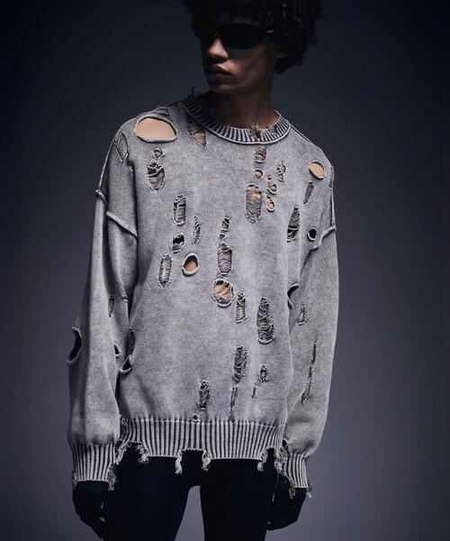 DANKE SCHON（ダンケシェーン）の「DankeSchon/ダンケシェーン/ACID WASH TENJIKU CREWNECK（ニット/セーター・レディース・ベージュ/ブラック・L/M）」の22枚目の写真