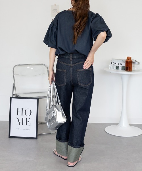 aity（アイティ）の「M-5L パフスリーブ デニム半袖シャツ（Tシャツ/カットソー・レディース・ワンウォッシュ/ネイビー・M～Ｌ/LL～3L/4L～5L）」の13枚目の写真