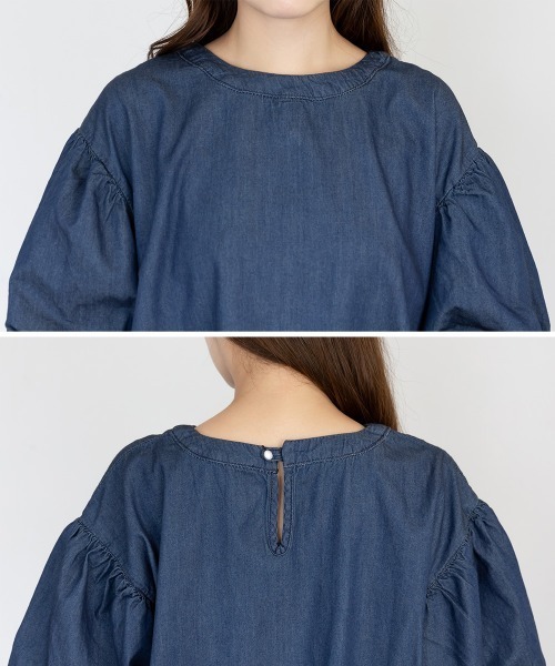 aity（アイティ）の「M-5L パフスリーブ デニム半袖シャツ（Tシャツ/カットソー・レディース・ワンウォッシュ/ネイビー・M～Ｌ/LL～3L/4L～5L）」の18枚目の写真