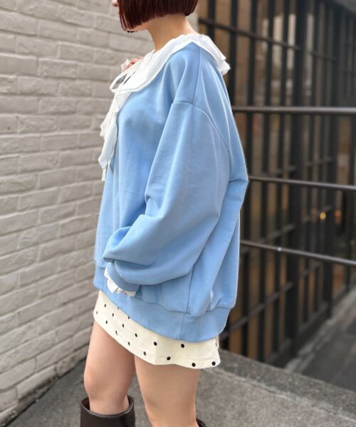 w closet（ダブルクローゼット）の「レースアップスウェット（Tシャツ/カットソー・レディース・オフホワイト/ブルー/グレー/ネイビー・FREE）」の5枚目の写真