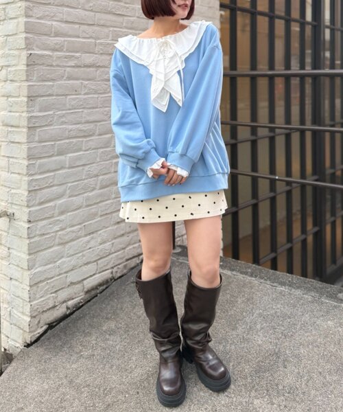 w closet（ダブルクローゼット）の「レースアップスウェット（Tシャツ/カットソー・レディース・オフホワイト/ブルー/グレー/ネイビー・FREE）」の6枚目の写真