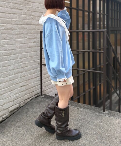 w closet（ダブルクローゼット）の「レースアップスウェット（Tシャツ/カットソー・レディース・オフホワイト/ブルー/グレー/ネイビー・FREE）」の7枚目の写真