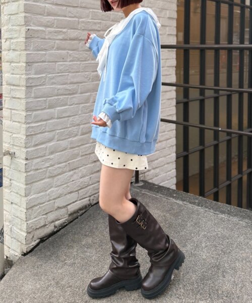 w closet（ダブルクローゼット）の「レースアップスウェット（Tシャツ/カットソー・レディース・オフホワイト/ブルー/グレー/ネイビー・FREE）」の9枚目の写真