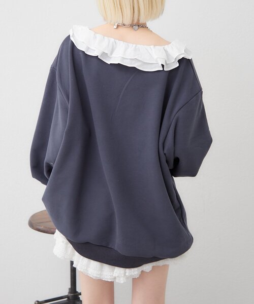 w closet（ダブルクローゼット）の「レースアップスウェット（Tシャツ/カットソー・レディース・オフホワイト/ブルー/グレー/ネイビー・FREE）」の12枚目の写真