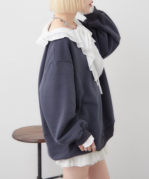 w closet（ダブルクローゼット）の「レースアップスウェット（Tシャツ/カットソー・レディース・オフホワイト/ブルー/グレー/ネイビー・FREE）」の13枚目の写真