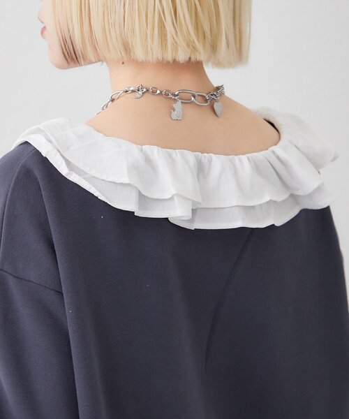 w closet（ダブルクローゼット）の「レースアップスウェット（Tシャツ/カットソー・レディース・オフホワイト/ブルー/グレー/ネイビー・FREE）」の15枚目の写真