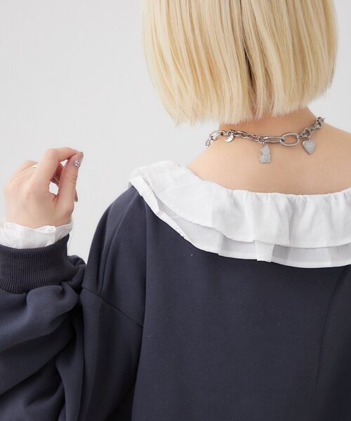 w closet（ダブルクローゼット）の「レースアップスウェット（Tシャツ/カットソー・レディース・オフホワイト/ブルー/グレー/ネイビー・FREE）」の16枚目の写真