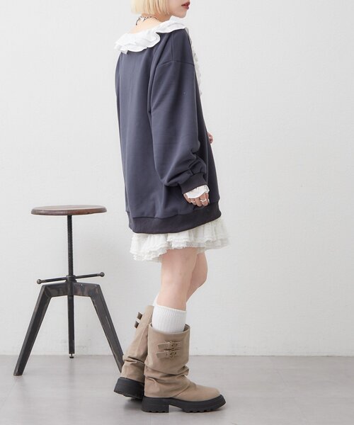 w closet（ダブルクローゼット）の「レースアップスウェット（Tシャツ/カットソー・レディース・オフホワイト/ブルー/グレー/ネイビー・FREE）」の21枚目の写真