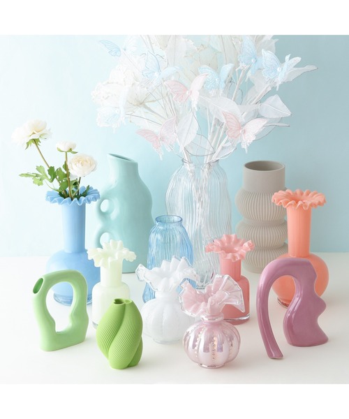フリル フラワーベース L オレンジ 花瓶（フラワーベース
