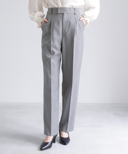 White Collection(ホワイトコレクション)の「【 美脚が叶う 】 ライトモククロス・センタープレスワイドストレートパンツ(その他パンツ・レディース・グレイッシュベージュ/グレー/ネイビー・L/M/S)」の2枚目の写真