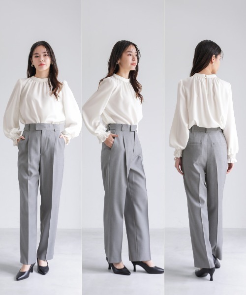 White Collection(ホワイトコレクション)の「【 美脚が叶う 】 ライトモククロス・センタープレスワイドストレートパンツ(その他パンツ・レディース・グレイッシュベージュ/グレー/ネイビー・L/M/S)」の8枚目の写真