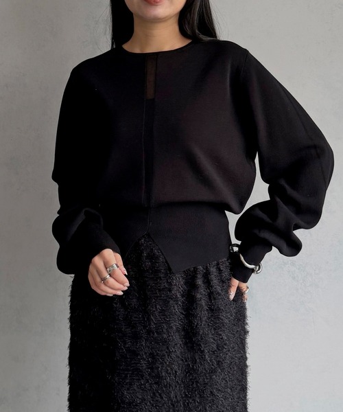 &g'aime（アンジェム）の「【&ｇ'aime 】シアーラインニット　Sheer Line Knit（ニット/セーター・レディース・ブルー/グレー/ブラック・FREE）」の2枚目の写真