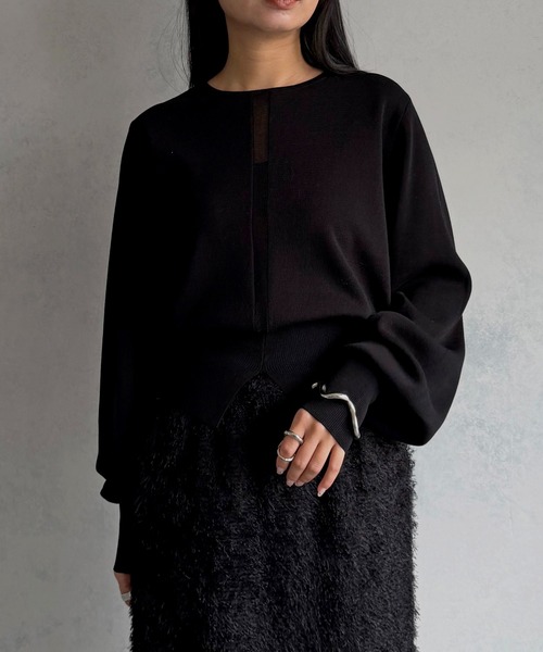 &g'aime（アンジェム）の「【&ｇ'aime 】シアーラインニット　Sheer Line Knit（ニット/セーター・レディース・ブルー/グレー/ブラック・FREE）」の4枚目の写真