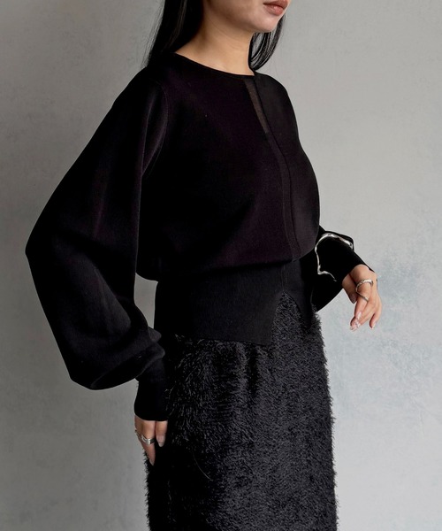 &g'aime（アンジェム）の「【&ｇ'aime 】シアーラインニット　Sheer Line Knit（ニット/セーター・レディース・ブルー/グレー/ブラック・FREE）」の8枚目の写真