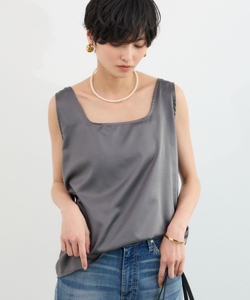 BARNYARDSTORM（バンヤードストーム）の「BARNYARDSTORM / サテンタンク / ハンドウォッシャブル（タンクトップ・レディース・チャコールグレー/ホワイト系その他・FREE）」の11枚目の写真