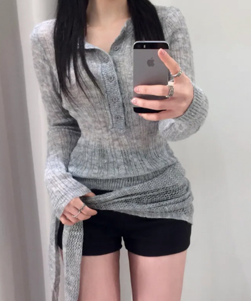 VIVID LADY(ビビッドレディー)の「ヘンリネックニット×ストール 2点セット(ニット/セーター・レディース・グレー/ブラック/アイボリー・FREE)」の10枚目の写真