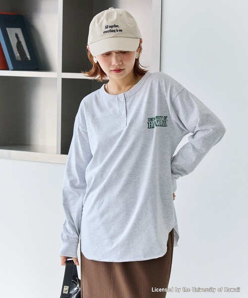 GOOD ROCK SPEED(グッドロックスピード)の「【GOOD ROCK SPEED】カレッジ ヘンリーネックロンT(Tシャツ/カットソー・レディース・ネイビー/グレー・F)」の1枚目の写真