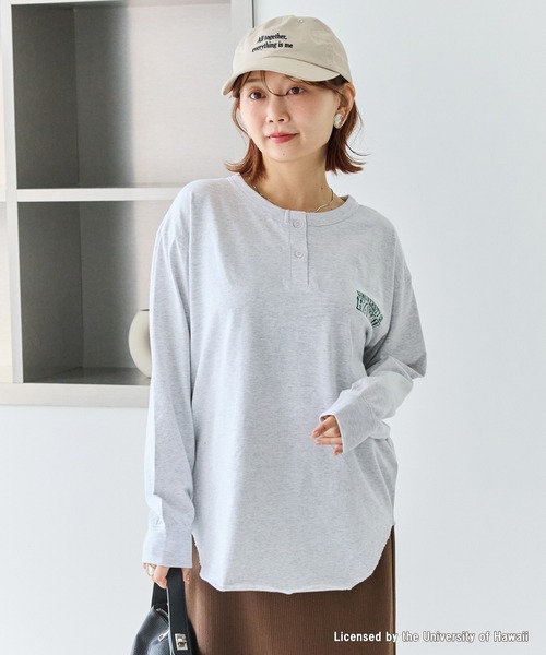 GOOD ROCK SPEED(グッドロックスピード)の「【GOOD ROCK SPEED】カレッジ ヘンリーネックロンT(Tシャツ/カットソー・レディース・ネイビー/グレー・F)」の4枚目の写真