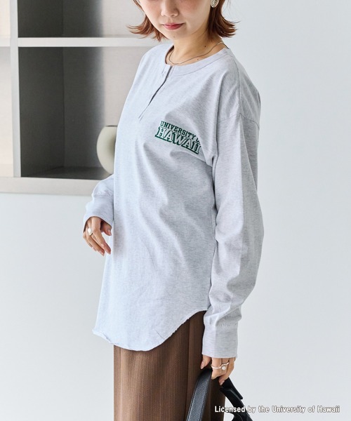GOOD ROCK SPEED(グッドロックスピード)の「【GOOD ROCK SPEED】カレッジ ヘンリーネックロンT(Tシャツ/カットソー・レディース・ネイビー/グレー・F)」の5枚目の写真