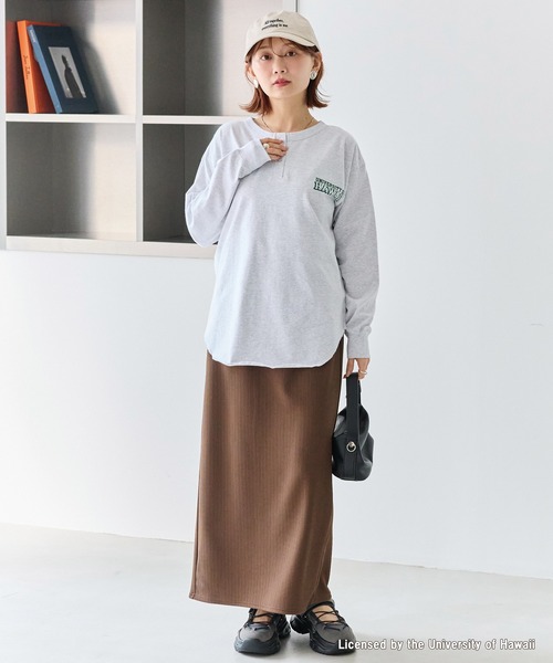 GOOD ROCK SPEED(グッドロックスピード)の「【GOOD ROCK SPEED】カレッジ ヘンリーネックロンT(Tシャツ/カットソー・レディース・ネイビー/グレー・F)」の8枚目の写真
