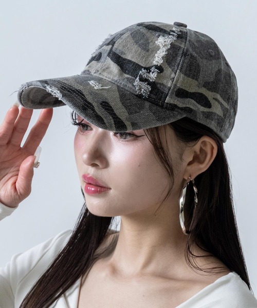ANAP(アナップ)の「カモフラ ダメージ キャップ(キャップ・レディース・グレー/カーキ・F)」の1枚目の写真
