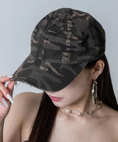 ANAP(アナップ)の「カモフラ ダメージ キャップ(キャップ・レディース・グレー/カーキ・F)」の2枚目の写真