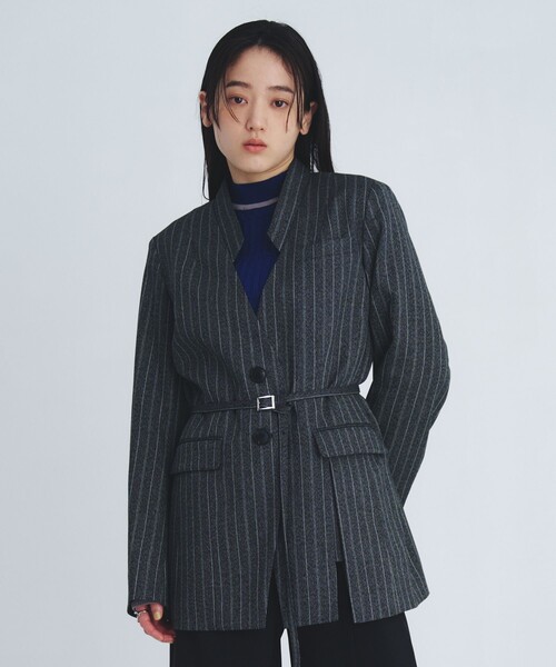 UNITED TOKYO（ユナイテッドトウキョウ）の「【新作】スタンドカラーテーラードジャケット｜オフィスカジュアル/オケージョン/春服（テーラードジャケット・レディース・ブラウン/マルチ・1/2）」の8枚目の写真