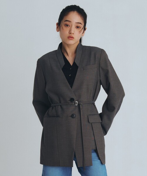 UNITED TOKYO（ユナイテッドトウキョウ）の「【新作】スタンドカラーテーラードジャケット｜オフィスカジュアル/オケージョン/春服（テーラードジャケット・レディース・ブラウン/マルチ・1/2）」の15枚目の写真
